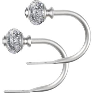 2 Pack Curtain Holdbacks, USFOOK Silver Decorative Window Drapery Tiebacks (2 Pack/1 Pair), Curtain Tie Back Hooks for Wall with Translucent Finials (3.95" L x 3.4" W)