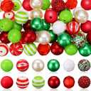 Sintuff 50 Pcs Christmas Bubblegum Beads Bulk 20 mm Red Green Colored Acrylic Plastic Spacer Gumball Beads for Xmas DIY Bracelet Pendant Necklace