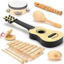 Wooden Kids Musical Instruments - Kids Musical Toys for Toddlers 1-3 - Toddler Learning Toys Music Set Kids Guitar Maracas Toddler Xylophone Tambourine Castanet Egg shaker Recorder instrument for kids