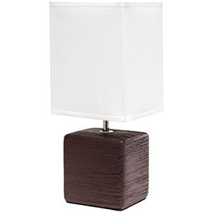 Simple Designs Petite Faux LT2072-BWN Stone Table Lamp with Fabric Shade, Brown with White Shade