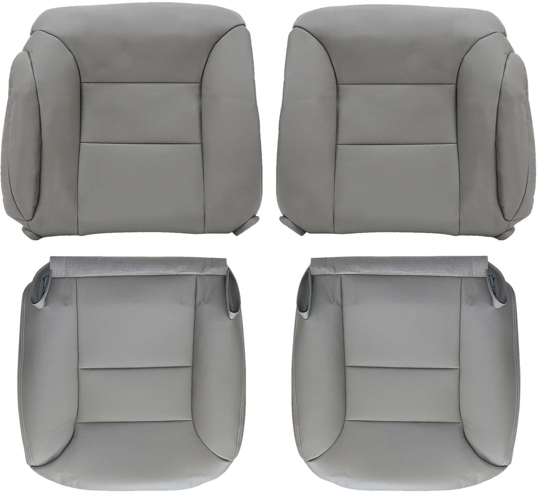 Priprilod Gray Leather Driver & Passenger Bottom Seat Cover & Top Lean Back Compatible with Chevy Suburban Tahoe Silverado 1500 2500 3500 Compatible with GMC Sierra Yukon 1995 1996 1997 1998 1999