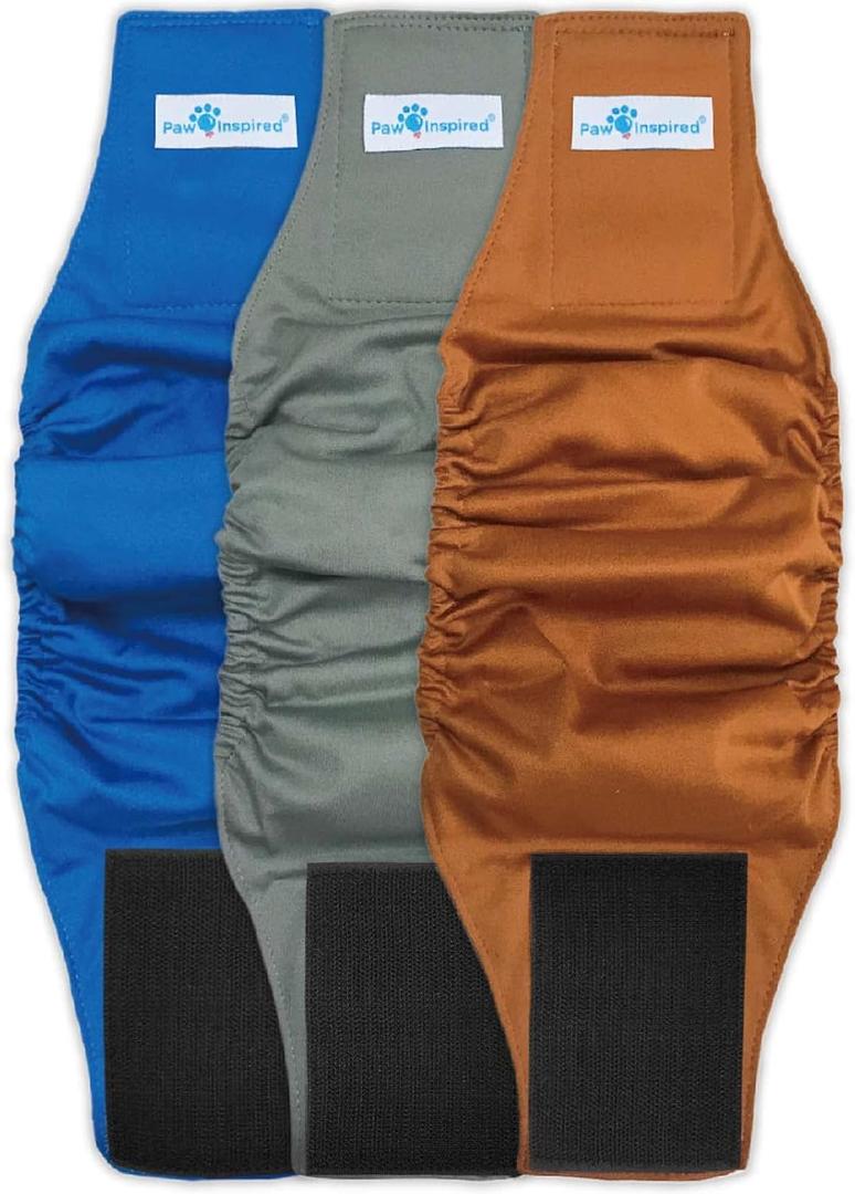 Paw Inspired 3ct Male Dog Wraps Washable, Belly Band for Dogs | Washable Dog Diapers, Reusable Male Dog Diapers for Marking (X-Small (3 ct.), Assorted (Black Lining))