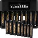Tenergy TN480U 8-Bay LCD Display Fast Charger with 8 Pack AA and 8 Pack AAA Premium Pro Rechargeable Batteries