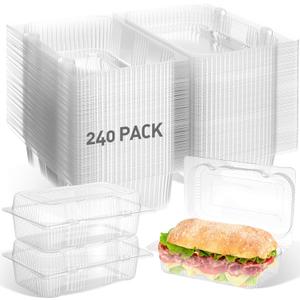 240 Pack Clear Hinged Food Containers 7.2  4.9  2.6 Inch Plastic Cookie Containers Hinged Clamshell Takeout Boxes Disposable Loaf Cake Boxes for Salads Hamburger Fruit Dessert Sandwiches
