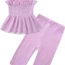 Toddler Girl Summer Clothes Solid Color Sweet Camisole Ruffle 2-Piece Infant Cotton Linen Pants Set 9-12M