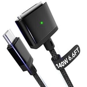 Hugener Magnetic 3 Cable USB-C 6.6FT Compatible with M4/ M3/ M2 MacBook Air Pro Charger, 140W Magnetic Safe 3 Cable for MacBook Air (13"/ 15" 2025/ 2024/ 2023/ 2022), Pro (16"/ 14" 2024/ 2023/ 2021), Black