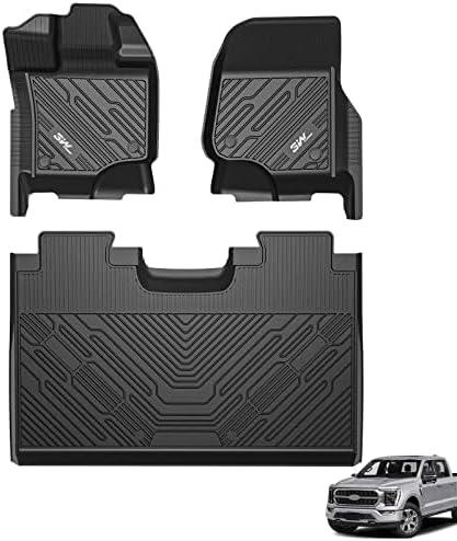 3W Floor Mats for Ford F-150 2015-2025 & F150 Lightning 2022-2025 SuperCrew (w/o Fold Flat Storage), TPE All Weather Custom Fit, Front & Rear 3PCS | Heavy Duty, Easy Clean - Black