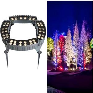 Outdoor Ring Tree Light - AC 24V Colored LED IP65 Waterproof Palm Tree Uplighting with Adjustable Tree Rings, Expandable Interlocking LED Uplighting or Downlight for Trees/Roman Columns(4 pack)