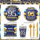 350PCS 95th Birthday Party Decorations for 50 Guests Blue and Gold Party Supplies for Men Include Disposable Paper Plates, Napkins, Cups, and Disposable Plastic Cutlery (95)