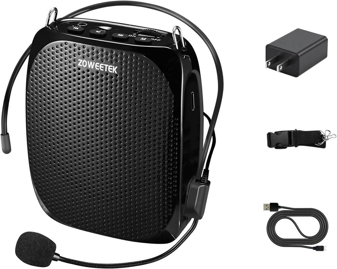 ZOWEETEK ZW-Z258 Portable Rechargeable Mini Voice Amplifier for Teachers with Wired Microphone Headset and Waistband,Supports MP3 Format Audio for Speech, Class, Training,Tour Guide,Power Amplifiers (Black)