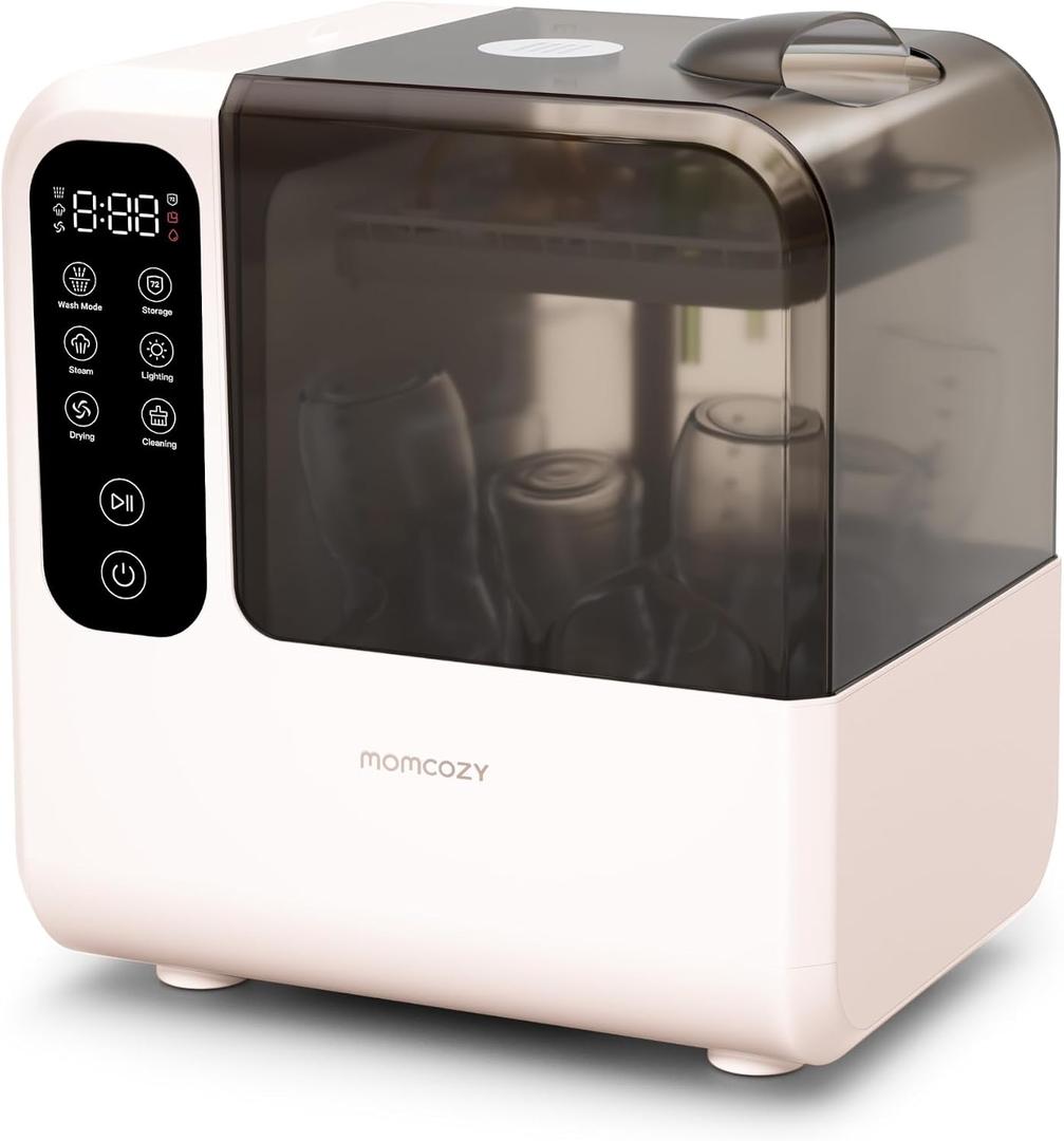 Momcozy DeepClean Bottle Washer, 8 Bottles Large Capacity, Precision Cleaning for Pump Parts and Feeding Accessories, Self Cleaning Auto All in One Baby Bottle Washer, Sterilizer & Dryer, Pink
