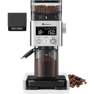 MOKKOM Coffee Grinder with Removable Coffee Scale via Bluetooth Connectivity, Anti-static Conical Burr Coffee Bean Grinder, 31 Precise Settings for French Press/Cold Brew/Pour Over/Drip/Espresso