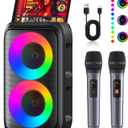 Karaoke Machine, Portable Bluetooth Speaker, PA Speaker with 2 Wireless Karaoke Microphones, Karaoke Machine for Adults Kids with Upgraded Subwoofer, Support TWS/TF/USB/AUX for Home Party Outdoor (Black)