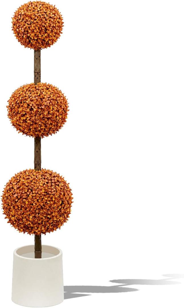 Artificial Topiary, Orange Triple Ball, Boxwood, 4FT, Fall Decor