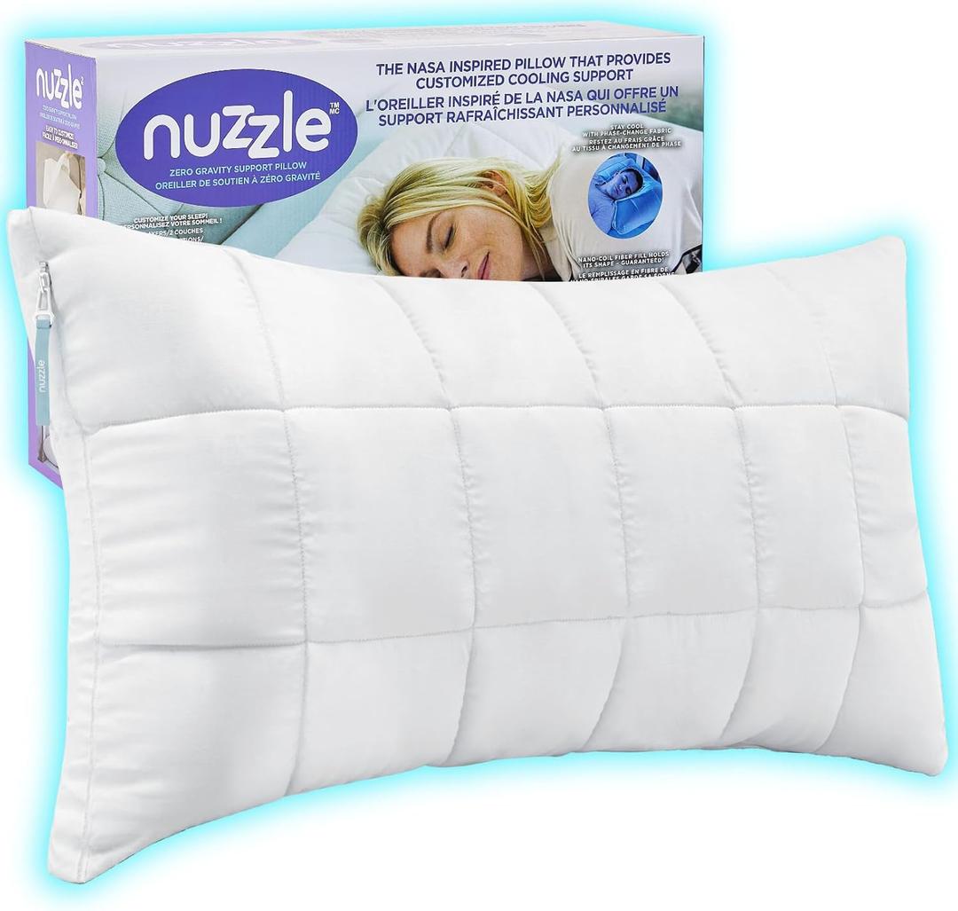 Nuzzle Adjustable Firm Pillow, Luxury King Size Bed Pillow Hotel Collection - Best Adjust Height Soft Cooling Pillow for Back, Stomach or Side Sleepers (White)