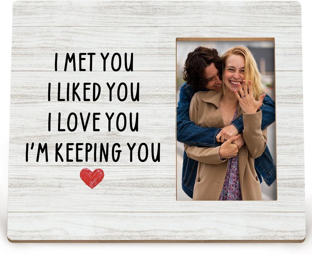 Valentines Couples Love Picture Frame, Valentines Couple Gifts for Him Her, Love Picture Frames for Couples, I Met You I Liked You I Loved You I'm Keeping You Picture Frames for 4x6 Photos