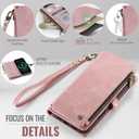 Defencase Compatible with iPhone 15 Pro Max Case Wallet with RFID Blocking Card Holder for Women Men, PU Leather Magnetic Snap Flip Zipper Strap Wallet Phone Case Fit for iPhone 15 Pro Max, Rose Pink