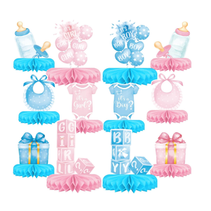 Gender Reveal Decoration Set - Includes Baby Reveal Table Decorations with Honeycomb Centerpiece for Boy or Girl Baby Shower Party Decoration
