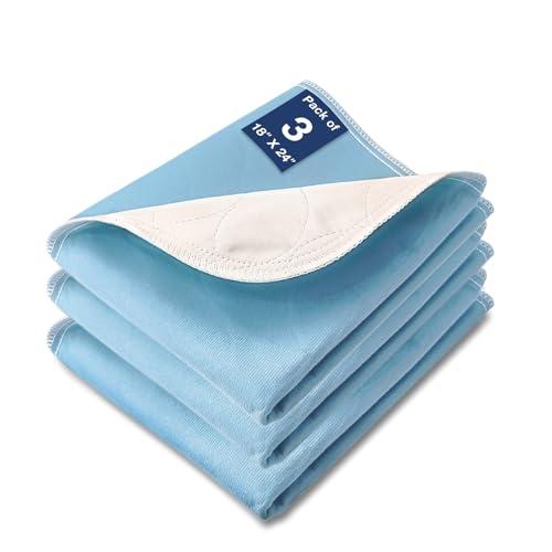 SOLOSHINE Washable Waterproof Underpads, 18" x 24" (3 Pack) Heavy Absorbency Reusable Incontinence Pads for Chair, Bassinet, Crib, Car Seat, Sofa, Wheelchair