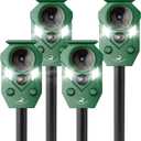Solar-Powered Ultrasonic Animal Repellent 4 Packs, Waterproof Cat Deterrent with LED Flashing Lights and Motion Sensor for Outdoor Yard, Effective to Repel Cats, Coyotes, Raccoons, and Deer
