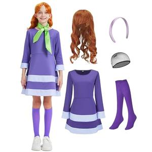 Oerinkend Halloween Costume for Girls - Deluxe Red Skirt Set with Wig, Socks & Accessories (Dahne-M)