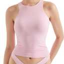 SUUKSESS Women High Neck Sleeveless Double Lined Summer Basic Crop Tank Tops (Large, Pink)