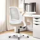 NEO CHAIR Office Desk Gaming Ergonomic Computer Chair with Lumbar Back Support Adjustable Height Swivel Rolling Wheels Flip-up Arms Mesh Chair for Home Vanity (Beige)