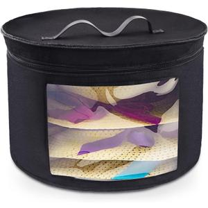 Hat Boxes for Women/Men Storage, 17" D x 10" H, Round Hat Storage Box Container for Closet, Clothes Storage Bin for Stuffed Animal Toy, Foldable Hat Box for Travel with Dustproof Lid (Black)