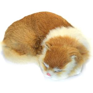 Realistic Furry Sleeping Cat Figurine Simulation Kitty Lifelike Kitten Home Office Shelf Decorative Statue, Synthetic Fur Pet Replica (Orange)