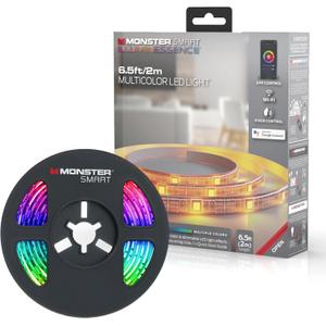 Monster LED Strip Short Wi-Fi Multi-Color LED Light Strip 6.5Ft, Smart App, Customizable Settings, Any Space, Voice-Control, Alexa, Google Assistant, Easy Installation