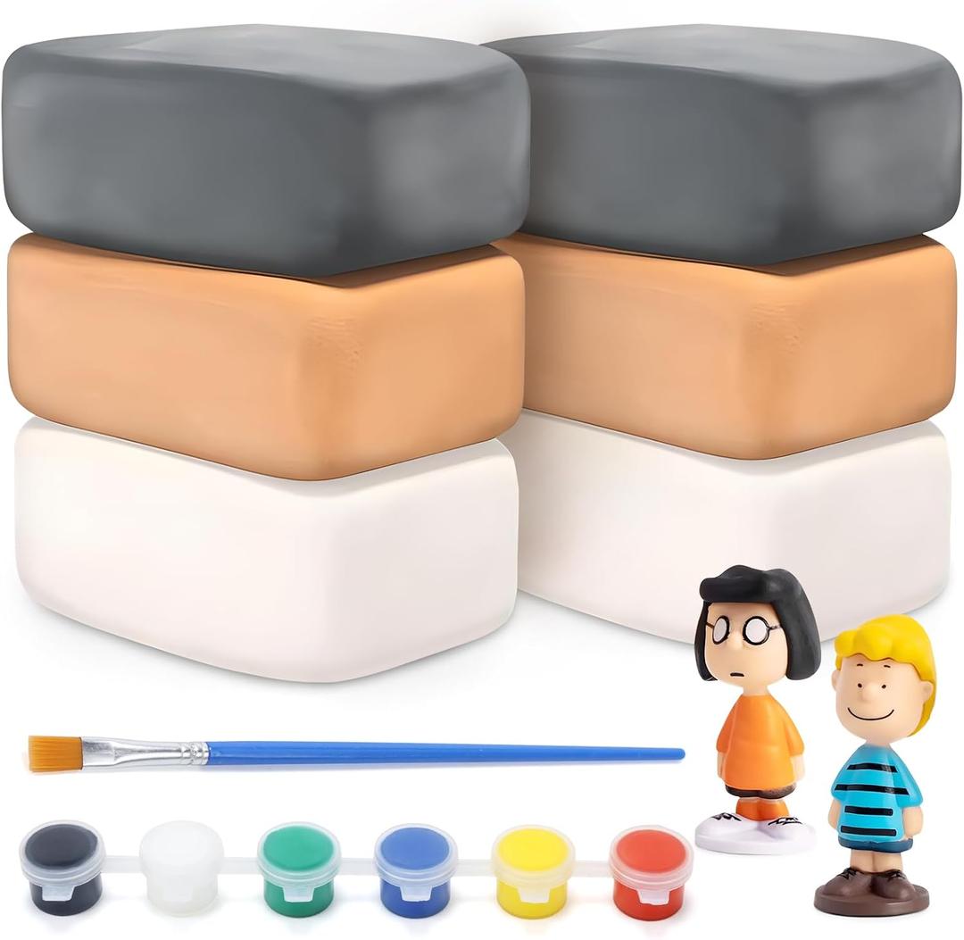 Skirfy Pottery Clay Air Dry Clay Kit,2.6lb of Clay Paint with 6 Paint Pots&Paint Brush,Ceramic Pottery for Wheel,Making Kit for Kids Art Craft for Kids 6+,White,Gray,Nature Color