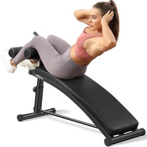 BODY RHYTHM Sit Up Bench with 4 Adjustable Heights and Reverse Crunch Handle, Curved Ab Workout Bench for Home Gym, Adjustable Weight Bench for Core Workouts and Decline Bench Press, Suitable for Individuals Up to 5.9ft Tall. (Black)