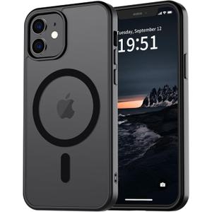 vnnink for iPhone 12 Case & iPhone 12 Pro Case,Magnetic Matte Military Grade Drop Protection Translucent Cell Phone Cover - Slim Rugged Durable Shockproof Bumper Cover-Black