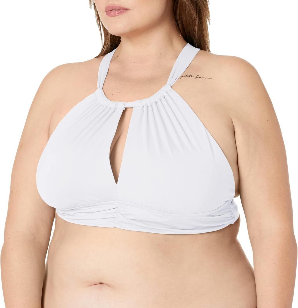 High Neck Midkini Bikini Swimsuit Top (12, White)