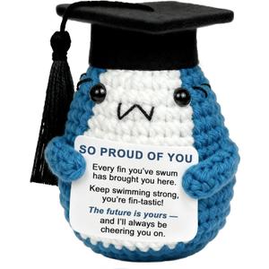 2 x 2026 Graduation Gifts for Daughter Son, Cute Crochet Shark with Graduation Cap, College High School Graduate Gift, Proud of You Gift Small Desk Decor