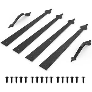 Steel Decorative Garage Door Hardware Kit, Faux Garage Door Accents,4hinges and 2handle Screw Mount, Black (1set)