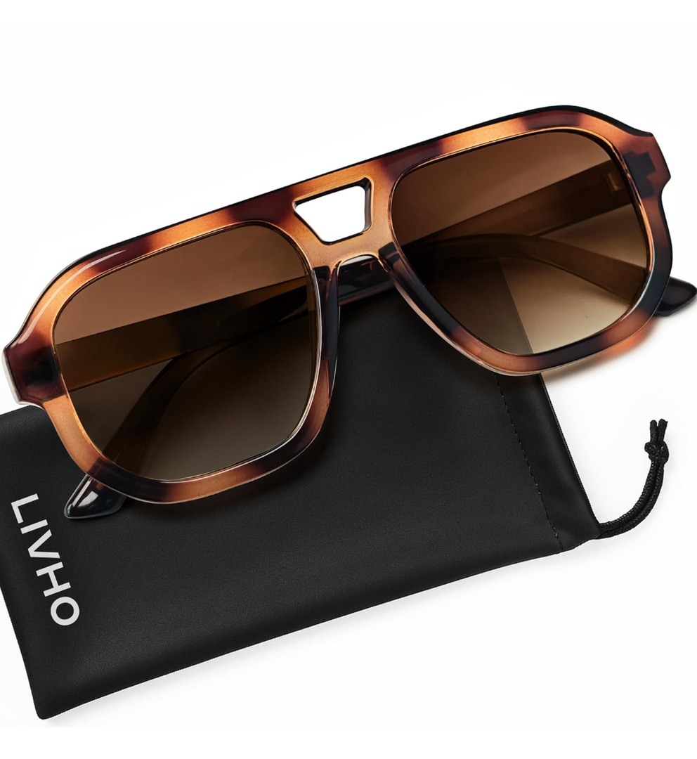 livho Trendy Polarized Square Aviator Sunglasses Women Men Square Eyewear Frame, Retro Sun Glasses for Women Men 2025 Shades