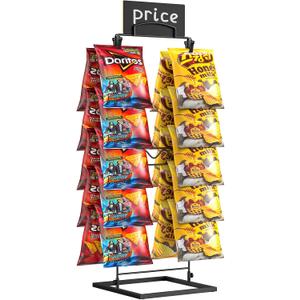 TJ.MOREE Chip Rack Display Stand, Chip Bag Holder for Party Display 2-Row 32 Clips Countertop Snack Hanger, Snack Retail Display Rack for Party, Concession