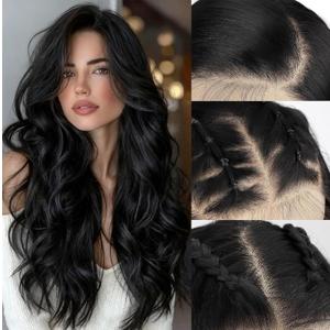 SUKRI Black Synthetic Lace Front Wig 134 HD Lace Wave Wig 26 Inch Long Wavy Wigs with Baby Hair Synthetic Lace Front Wig for Women Daily Party Use