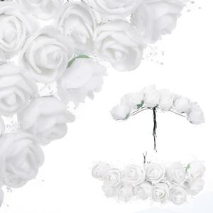 Yolev 144Pcs Mini Artificial Rose Flower Heads and Soft Stem Small White Flowers with Gauze PE Mini Flowers for Crafts DIY Wedding Bouquet Hair Clips Headbands Wreath Bridal Shower Party Home Decor