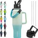 BJPKPK Insulated Water Bottles with Straw Lid, 40oz Metal Water Bottle with 2 lids & Paracord Strap, Double Wall Stainless Steel Tumbler with Handle, Reusable Cups, Mugs, Thermo, Mint