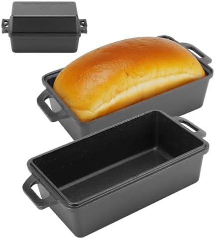 9×5 Inch Cast Iron Loaf Pan with Lid | Bread Baking Pans | Even Heat Distribution for Homemade Bread, Cake, Meatloaf, 2 Piece Set
