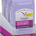 Vagisil Wipes, Anti-Itch Medicated Feminine Vaginal Wipes, Maximum Strength, Instant Relief, 20 Wipes (Pack of 3)