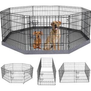 PETIME Foldable Metal Dog Exercise Pen/Pet Puppy Playpen Kennels Yard Fence Indoor/Outdoor 8 Panel 24" W x 30" H with Bottom Pad (with Bottom pad, 8 Panels 30" H)