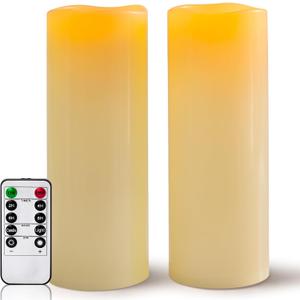 5" x 14" Large Waterproof Outdoor Flameless Candles Battery Operated LED Pillar Candles for Indoor Outdoor Lanterns, Ivory, Long Lasting, Set of 2