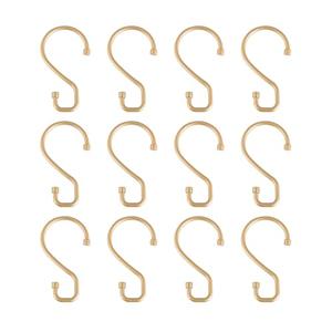 Bath Bliss 12 Pack S-Hook Shower Curtain Rings | Bathroom | Metal S Shaped Hooks | Easy Glide | Easy to Install | Hang Mugs, Pans, Towels | Satin Gold
