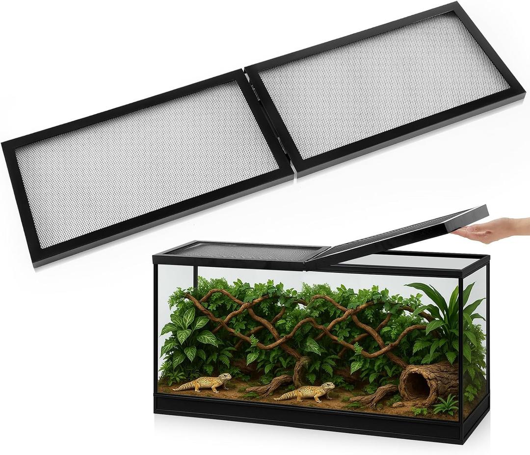 Landhoow 55 Gallon Screen Cover for Hinged Door Pet Reptile Terrarium Screen Cover Large Reptile Terrarium Fish Tank Lid with Center Hinge