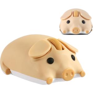 Wireless Mouse Cute Pig Design Bluetooth Dual Mode Portable Compact Lightweight Silent Optical Kawaii Mice for PC Laptop Computer Tablet Macbook Pro/Air Kids Girls Student School Office Gift Yellow
