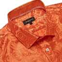 DiBanGu Silk Mens Dress Shirts,Woven Paisley Long Sleeve Button Down Shirt for Men Casual Regular Fit Shirts Wedding Party (Orange, XL)