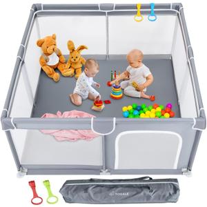Todale 5050 Baby Playpen - Safe Baby Gate, Toddler, Infant & Crib, Play Pen - Portable Floor Playpen for Babies and Toddlers, Anti-Slip Base & Breathable Mesh, Enclosed Play Yard, Gray (50x50x27 Inch (Pack of 1), Grey)